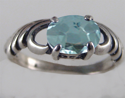 Sterling Silver Waves of Love Ring With Blue Topaz Size 5